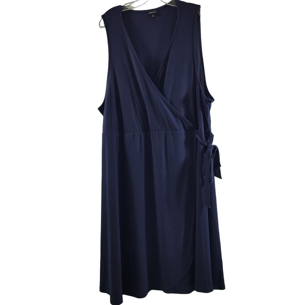 Torrid Women's Blue Faux Wrap Sleeveless V Neck Dress Size 4(26) 4X    2623-0139